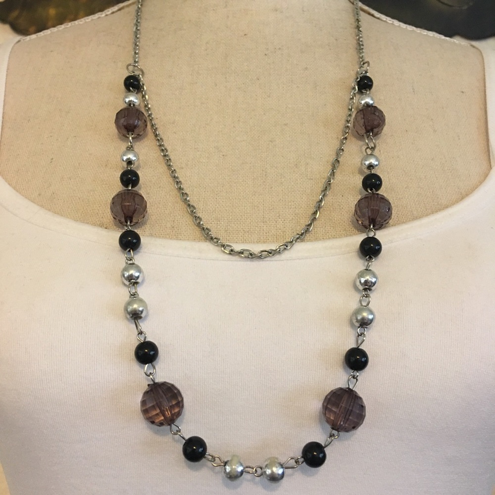 Faceted mauve beaded layered necklace